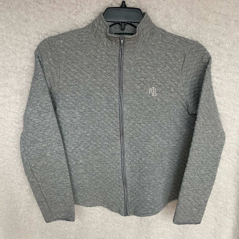 Lauren Ralph Lauren Women’s full Zip Up jacket sweatshirt sweater grey Large L